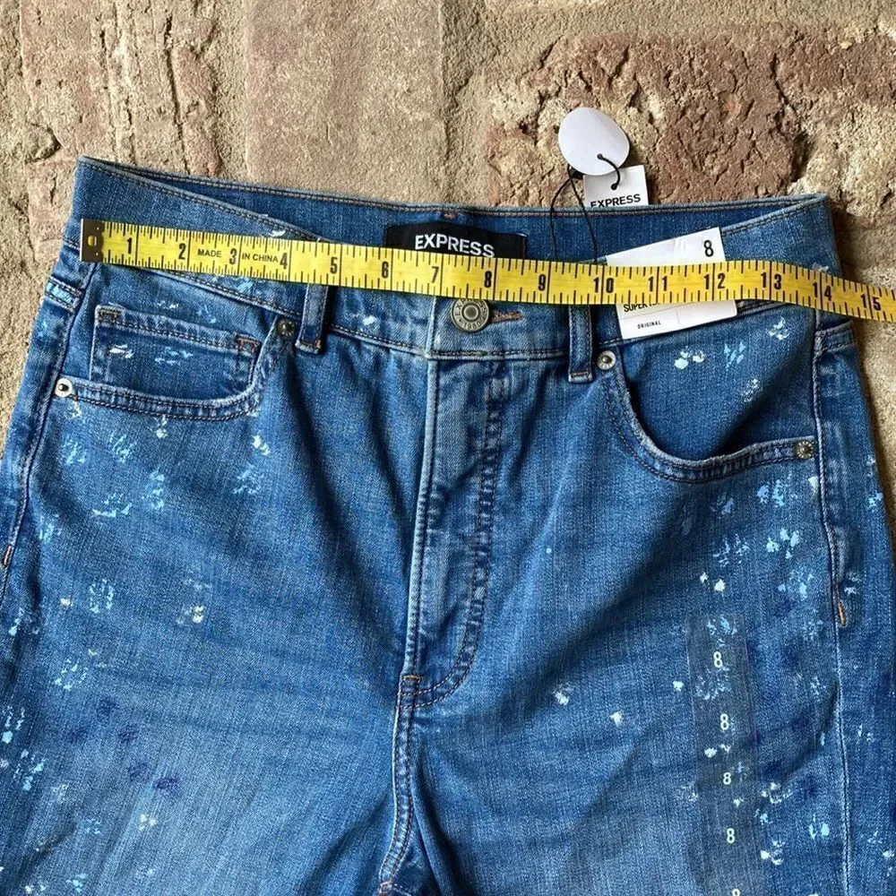 New Express Paint Splatter Super High Rise 12” Mom Jeans Size 8 - Picture 6 of 14